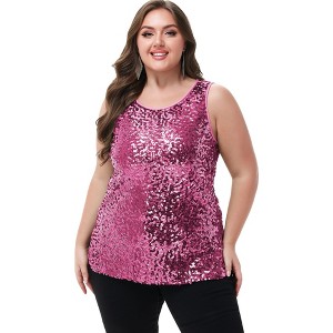 Anna-Kaci Women's Plus Size Sequin Tank Top Sleeveless Sparkle Blouse - 1 of 4