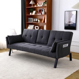 KTMBDW Sofa Bed Modern Folding Futon Set Linen Fabric Convertible Recliner Lounge for Living Room with 2 Cup Holders - 1 of 4