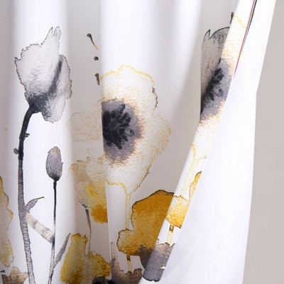 Yellow and Gray Floral Polyester Room Darkening Curtain Panels