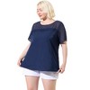 Agnes Orinda Women's Plus Size Contrast Panel Dots Lace Summer Short Sleeve Blouses - 4 of 4