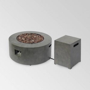 Wellington Round 32" Iron Gas Fire Pit with Tank Holder Light Gray - Christopher Knight Home - 1 of 4