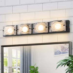 LLHZSY 22"/29"W Rectangle LED Dimmable Vanity Light 3/4-Light Simple Curved Cloud Glass Wall Light Sconce-3000K/4000K/5000K,Black/Gold - 1 of 4