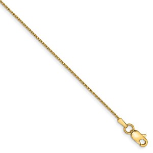 Black Bow Jewelry 0.8mm, 14K Yellow Gold Diamond Cut Round Wheat Chain Anklet - 10 inch - 1 of 4