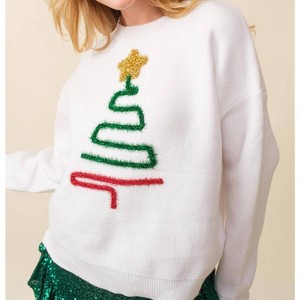 Women's Sparkle Christmas Tree Sweater - Mainstrip - 1 of 3
