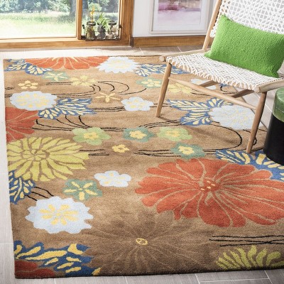 Hand-Tufted Brown and Multicolor Wool Floral Area Rug, 5' x 8'