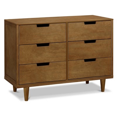 Walnut Pine Double Dresser with Six Drawers