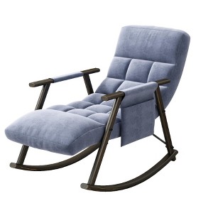 TiramisuBest Folding Rocking Chair with Adjustable Back & Footrest, Teddy Fabric Lounge Chair with Side Pockets for Living Room, Nursery¨CBlue - 1 of 4