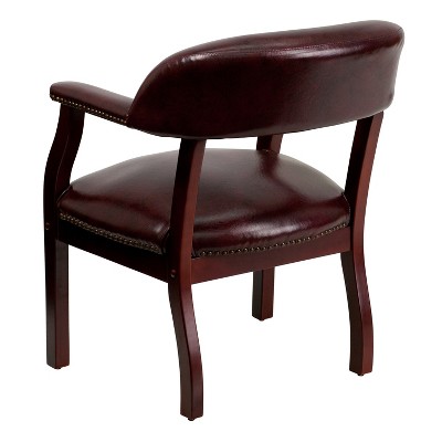 Oxblood Vinyl and Mahogany Traditional Accent Chair
