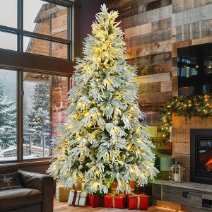 LOVMOR Pre-Lit Spruce Snow Flocked Christmas Tree with Multi-Color LED Lights - 1 of 4