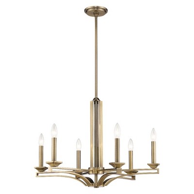 Antique Brass 6-Light Candelabra Chandelier with Adjustable Rods
