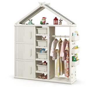 Infans Kids Costume Storage Closet Children Pretend Dresser Storage Bins Shelves White - 1 of 4