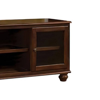 58" Walnut TV Stand with Glass Doors and Open Compartments