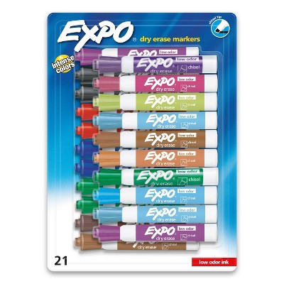 Expo 21pk Dry Erase Markers Chisel Tip Multicolored: Whiteboard & School Supplies, Fine & Bold Point, Art & Office Use