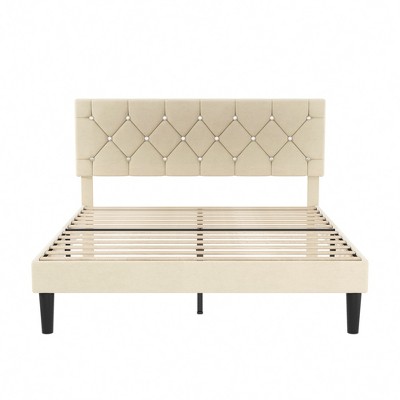VECELO Queen/Full/Twin Upholstered Platform Bed Frame with Button Tufted Adjustable Headboard