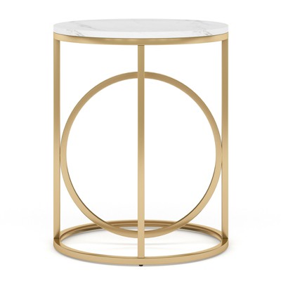 FONTOI 20'' Round End Table, Modern Accent Side Table with O-Shaped Base for Living Room, Bedroom, Gold&White, 19.69"*25.59"*19.69"