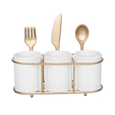 Transpac Ceramic/Iron Gold Utensil Holder Home Decorations Spring