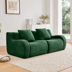 KWPZQEB Modern Sofa Couch for Living Room, Soft Teddy Fabric Boneless Sofa with Pillows & Curved Armrests, No Assembly - 1 of 4