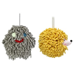 REGALWOVEN Fuzzy Cute Cartoon Decorative Hand Drying Hanging Ball Hand Towels 7" x 7" 2 Pcs - 1 of 4