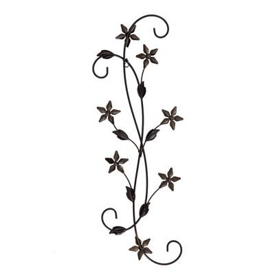 Chemilla Floral Copper and Black Iron Wall Art, 11" x 30"