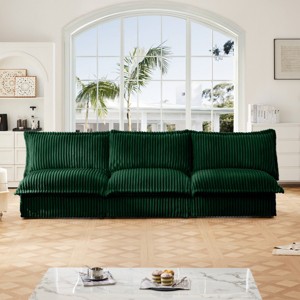 Upholstered Sectional Sofa, Modern 3 Seater Armless Sectional Sofa, Sectional Sofas with Corduroy Fabric and Wood Frame-Cuddlewood - 1 of 4