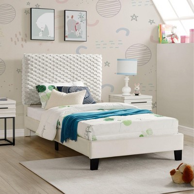 NicBex Twin Plush 3D Upholstered Bed Frame,Platform Bed Frame with Adjustable Headboard,Wood Slats Support,Easy Assembly,No Box Spring Needed,White