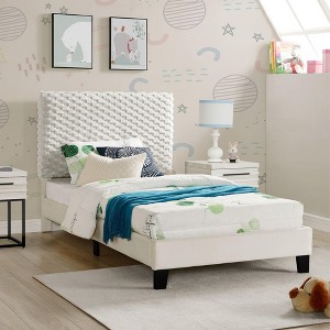 NicBex Twin Plush 3D Upholstered Bed Frame,Platform Bed Frame with Adjustable Headboard,Wood Slats Support,Easy Assembly,No Box Spring Needed,White - 1 of 4