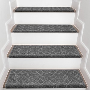 YEERSWAG 30" x 9.5" 15 Pcs Non-Slip Bullnose Premium Stair Treads Carpets Floor Mats for Wooden Steps Indoor - 1 of 4