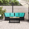 vidaXL Patio Sofa with Cushions - Black Poly Rattan Modular Patio/Garden Outdoor Sofa Set - Weather-Resistant with Turquoise Cushions - 3 of 4