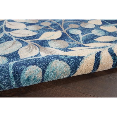 Elegant Navy Floral 5'3" x 7'3" Synthetic Easy-Care Area Rug