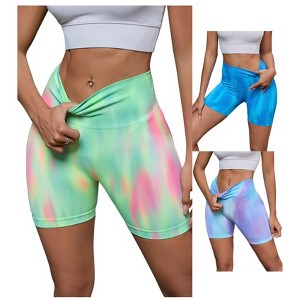 INSPIRE CHIC 3 Packs Women's High Waist Tie Dye Tummy Control Workout Running Biker Thigh Slimmer - 1 of 4
