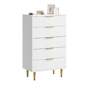 5 /6/3 Drawer Fluted Dresser for Bedroom, Wooden Chest with Metal Handles & Feet, Modern Storage Organizer - 1 of 4