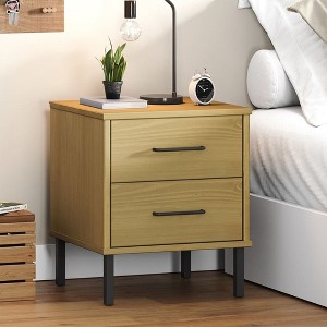 vidaXL Bedside Cabinet with Metal Legs Brown Solid Wood Pine OSLO - 1 of 4