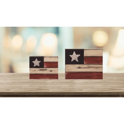 Patriotic Red White and Blue Wooden Flag Tabletop Decor Set