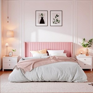 Allewie Bed Platform Frame/Velvet Upholstered Bed Frame with Vertical Channel Tufted Headboard/Strong Wooden Slats/Box Spring Optional - 1 of 4
