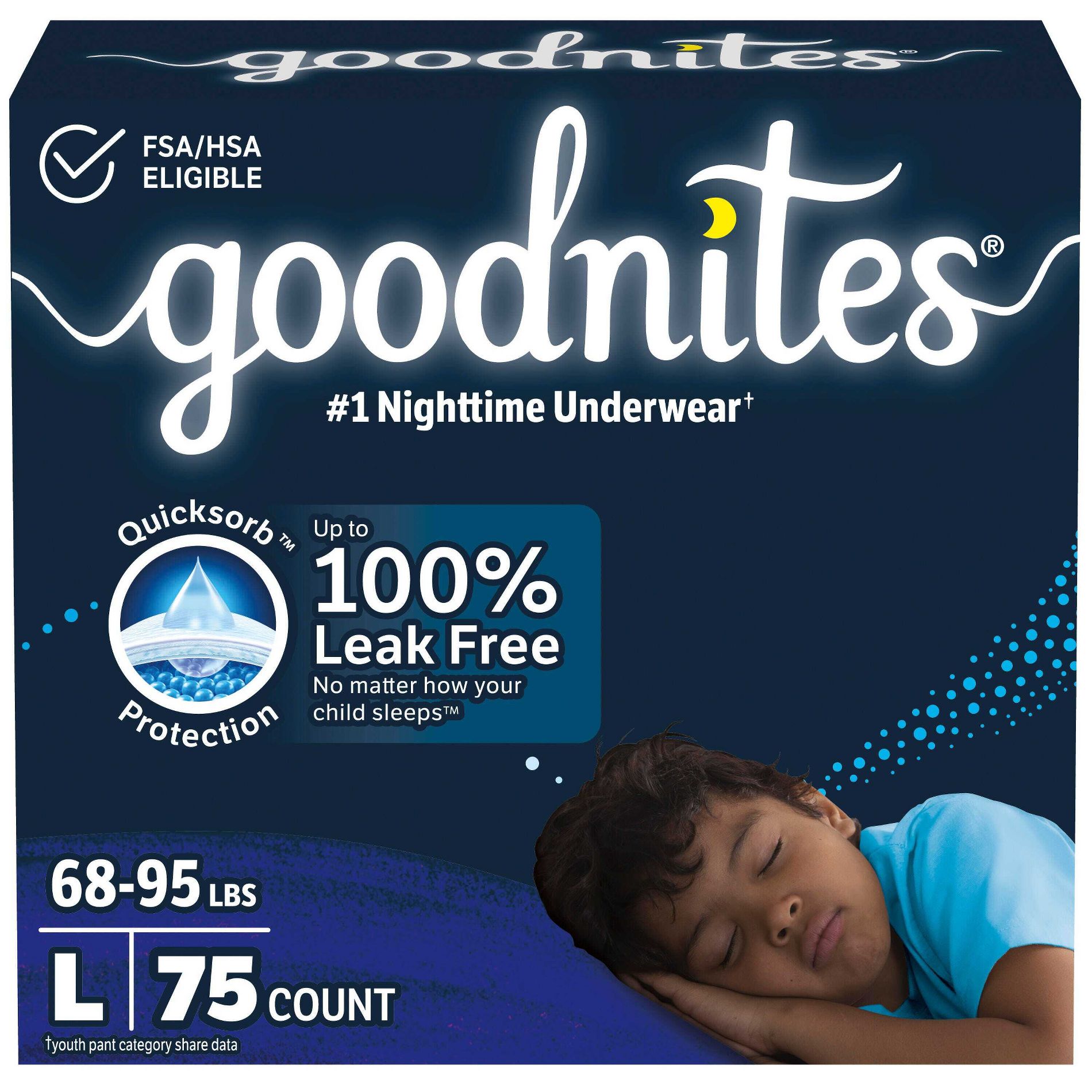 Goodnites Boys' Disposable Nighttime Underwear - Size L - 75 ct