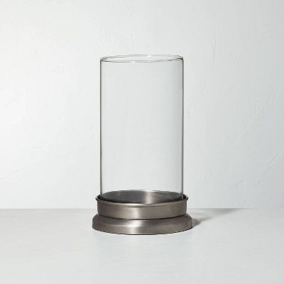 10" Decorative Hurricane Candle Holder Antique Silver - Hearth & Hand™ with Magnolia