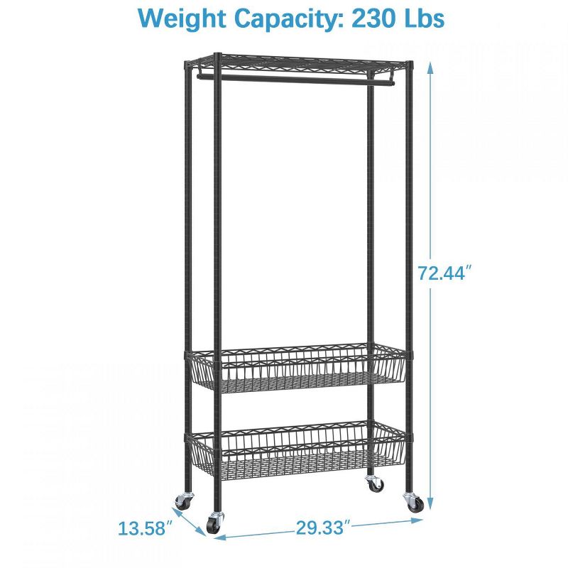 VIPEK Heavy Duty Rolling Garment Rack, Adjustable Wire Clothing Rack with Hanging Rack, Portable Closet on Wheel with Basket Closet Storage, 4 of 6