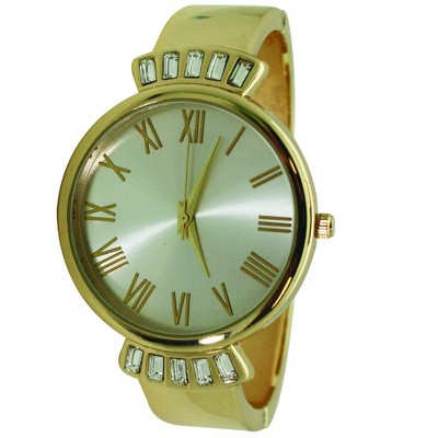 Olivia Pratt Elegant Emerald Rhinestone Solid Metal Bangle Watch