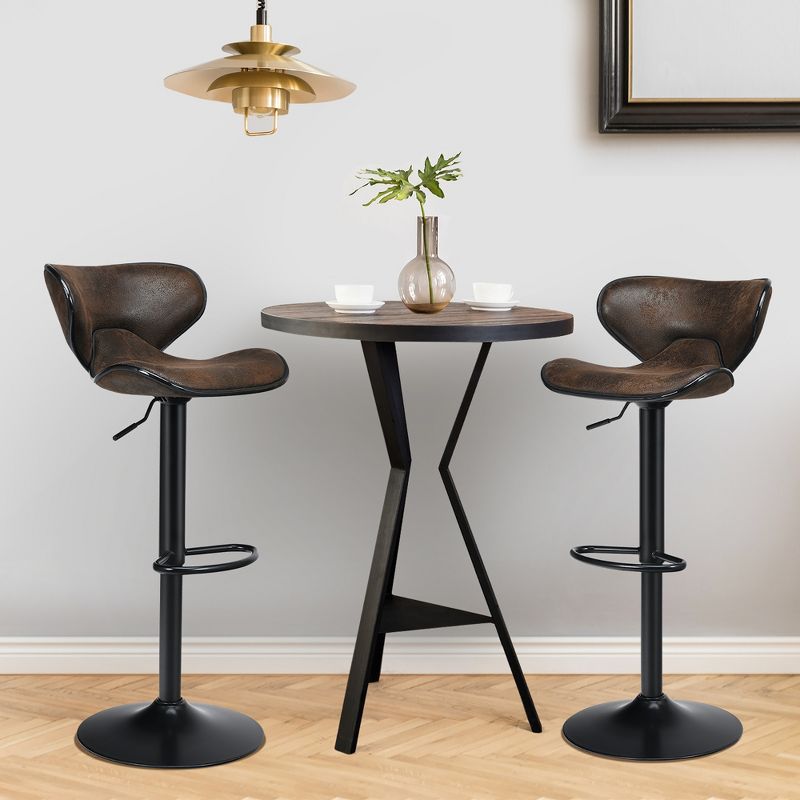 Costway Set of 2 Adjustable Bar Stools Swivel Bar Chairs Pub Kitchen Brown, 2 of 11