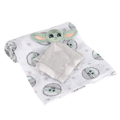 Lambs & Ivy Star Wars The Child/Baby Yoda Swaddle Blanket & Lovey Baby Gift Set - 2pk