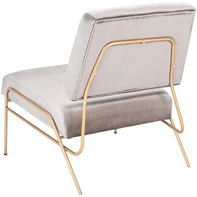 Romilly 32" Slipper Accent Chair in Gray Velvet and Gold Metal