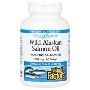 Natural Factors OmegaFactors, Wild Alaskan Salmon Oil, 1,000 mg, 90 Softgels - 1 of 4