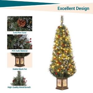 4.5ft Artificial Christmas Tree, Snow Flocked Christmas Tree, Potted Holiday Xmas Tree with Lights, Light Box, Christmas Tree Holiday Decor - 1 of 4
