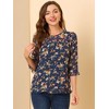 INSPIRE CHIC Women's Round Neck Ruffle 3/4 Sleeve Floral Print Chiffon Blouse - 3 of 4