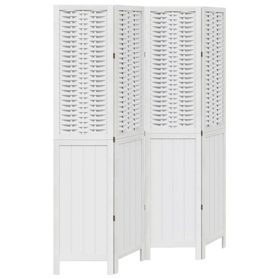 vidaXL Solid Paulownia Wood Room Divider - 4 Panel, White, Privacy Screen for Bedroom, Living Room, Office, Foldable & Durable, Bamboo
