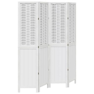 vidaXL Solid Paulownia Wood Room Divider - 4 Panel, White, Privacy Screen for Bedroom, Living Room, Office, Foldable & Durable, Bamboo - 1 of 4