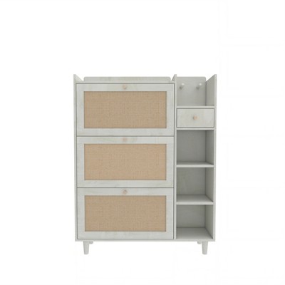 TiramisuBest 47.2" Rattan Shoe Storage Organizer: 2 Flip Drawers, 1 Storage Drawer & Bench, Ideal for Entryway and Hallway, Light Brown