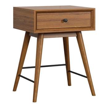 iNSPIRE Q 1-Drawer Modern Solid Rubberwood & Metal End Table in Brown