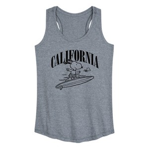 Women's - Peanuts - Snoopy and Woodstock California Surf Graphic Racerback Tank - 1 of 4