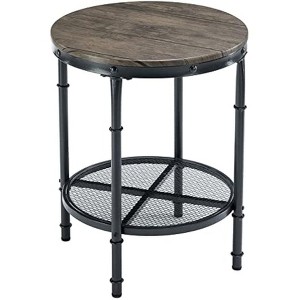 VINGLI 20" Round Side Table, Small End Tables with Metal Mesh, Farmhouse Side Tables for Living Room, Office, Corner, Walnut - 1 of 4